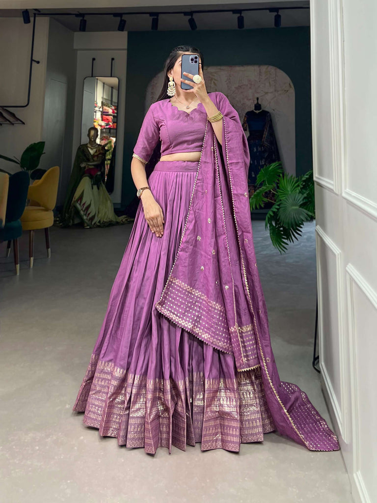 Soft Lavender Pure Chanderi Plain Lehenga Set - PAHRAVA