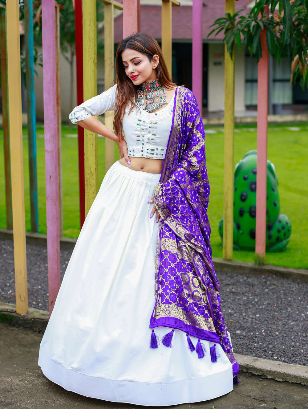 Pearl White Elegant Cotton Lehenga Set - PAHRAVA