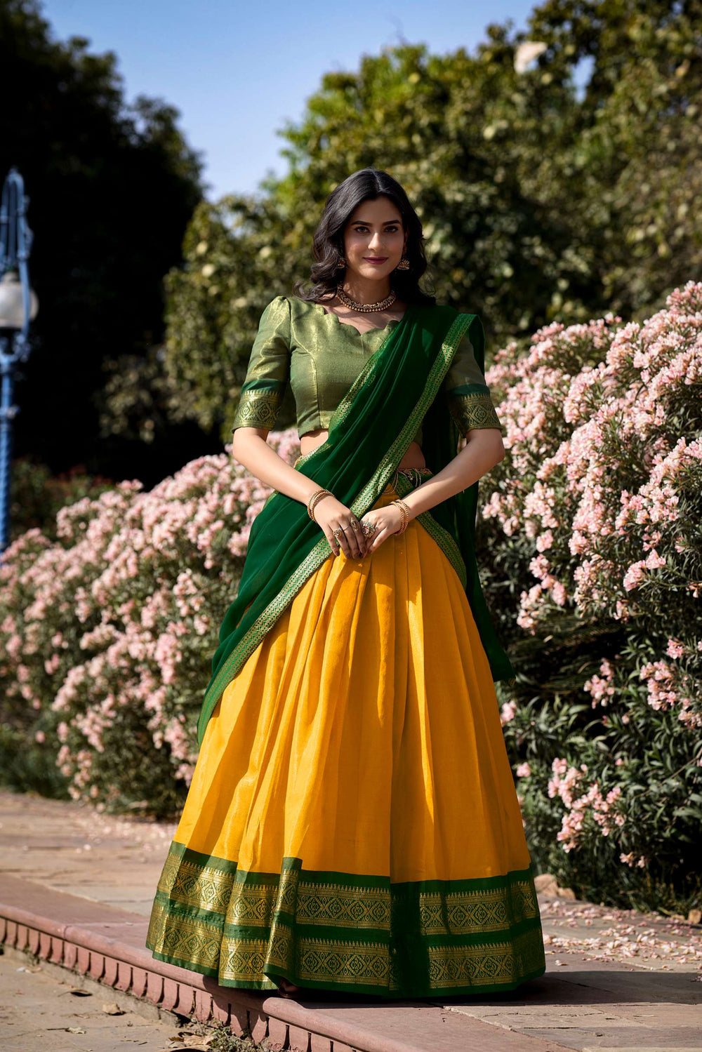 Mustard Yellow Kanchipuram Silk Lehenga Choli - PAHRAVA