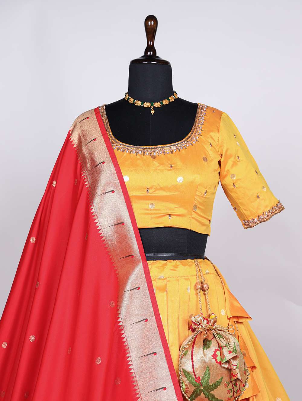 Bright Yellow Magical Paithani Lehenga Set - PAHRAVA