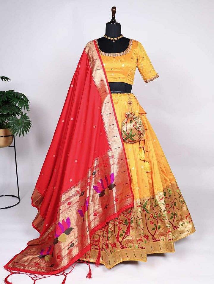 Bright Yellow Magical Paithani Lehenga Set - PAHRAVA