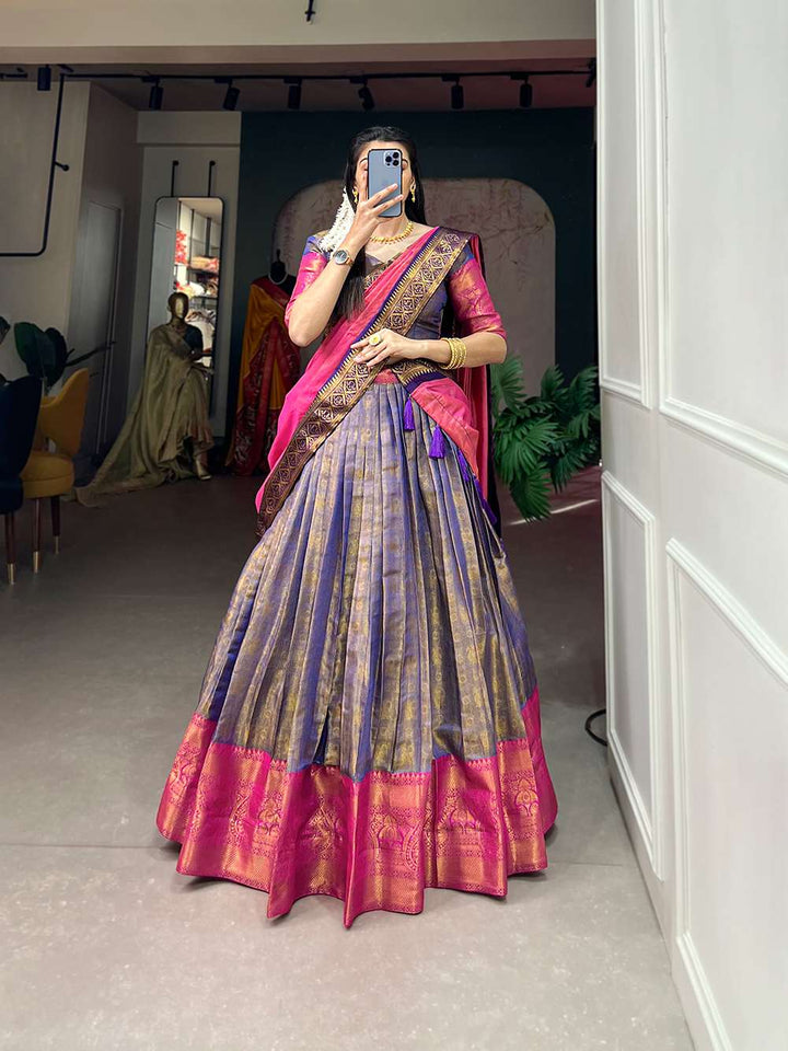 Light Blue Rich Kanjivaram Silk Lehenga - PAHRAVA