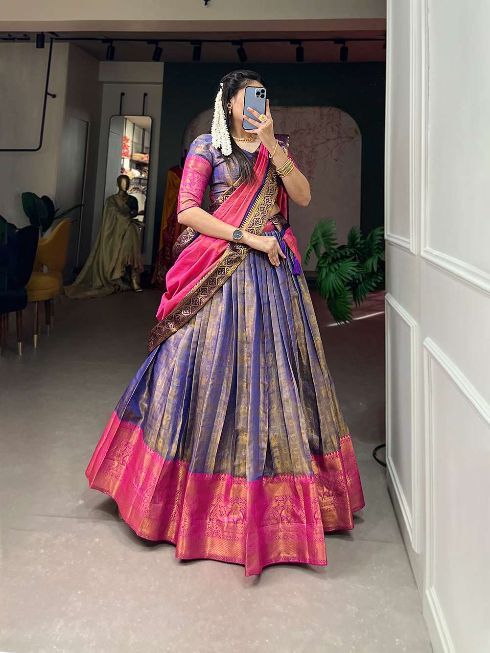 Light Blue Rich Kanjivaram Silk Lehenga - PAHRAVA