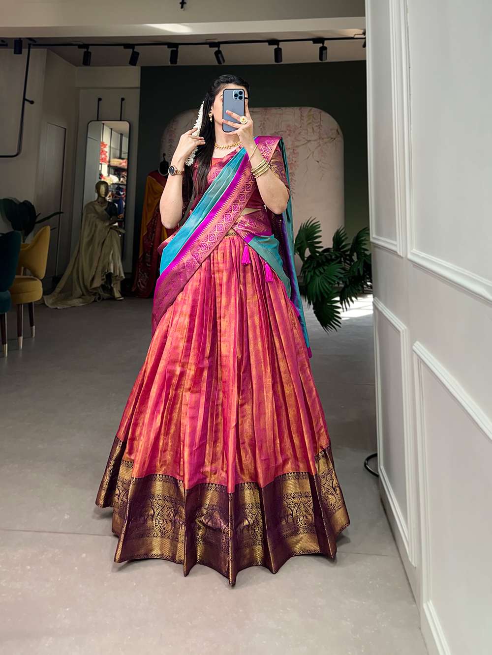 Queen Pink Rich Kanjivaram Silk Lehenga - PAHRAVA