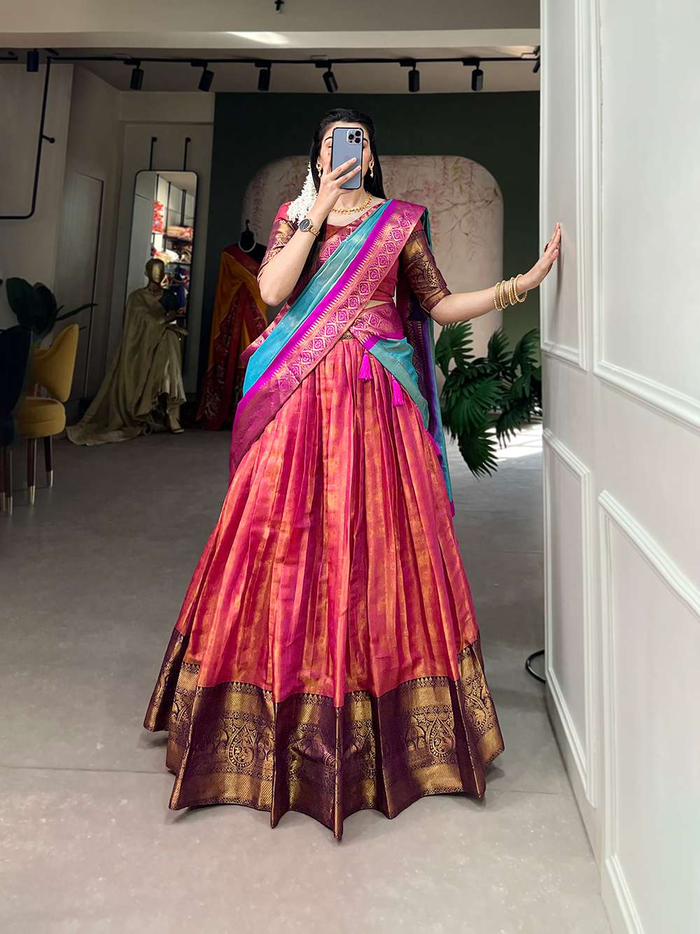 Queen Pink Rich Kanjivaram Silk Lehenga - PAHRAVA