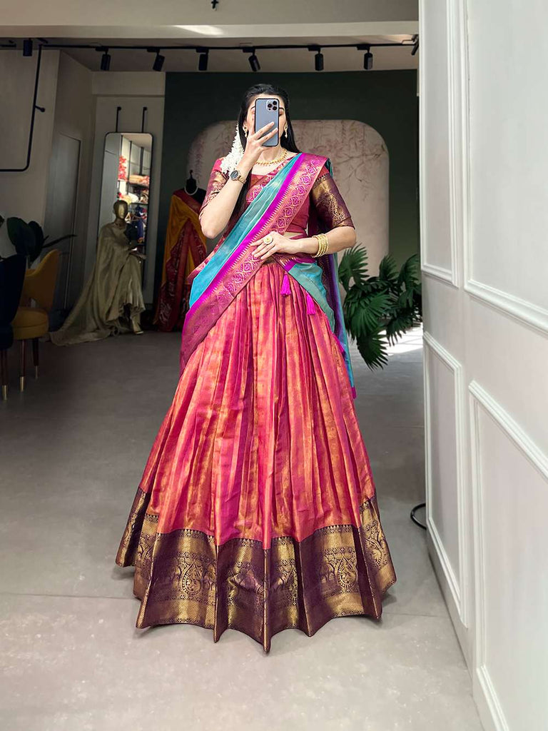 Queen Pink Rich Kanjivaram Silk Lehenga - PAHRAVA