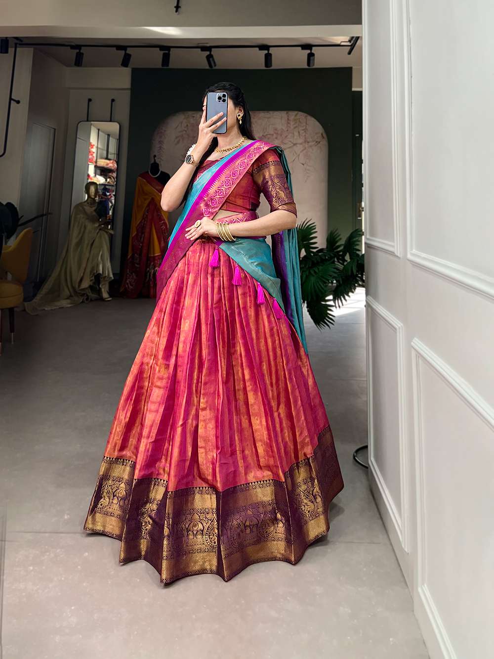 Queen Pink Rich Kanjivaram Silk Lehenga - PAHRAVA