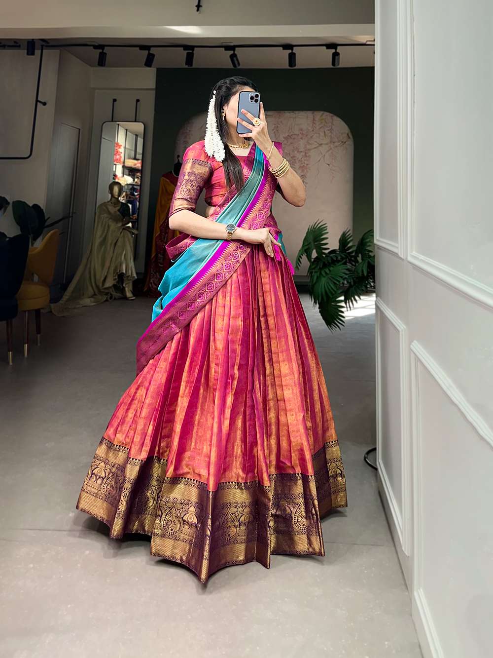 Queen Pink Rich Kanjivaram Silk Lehenga - PAHRAVA