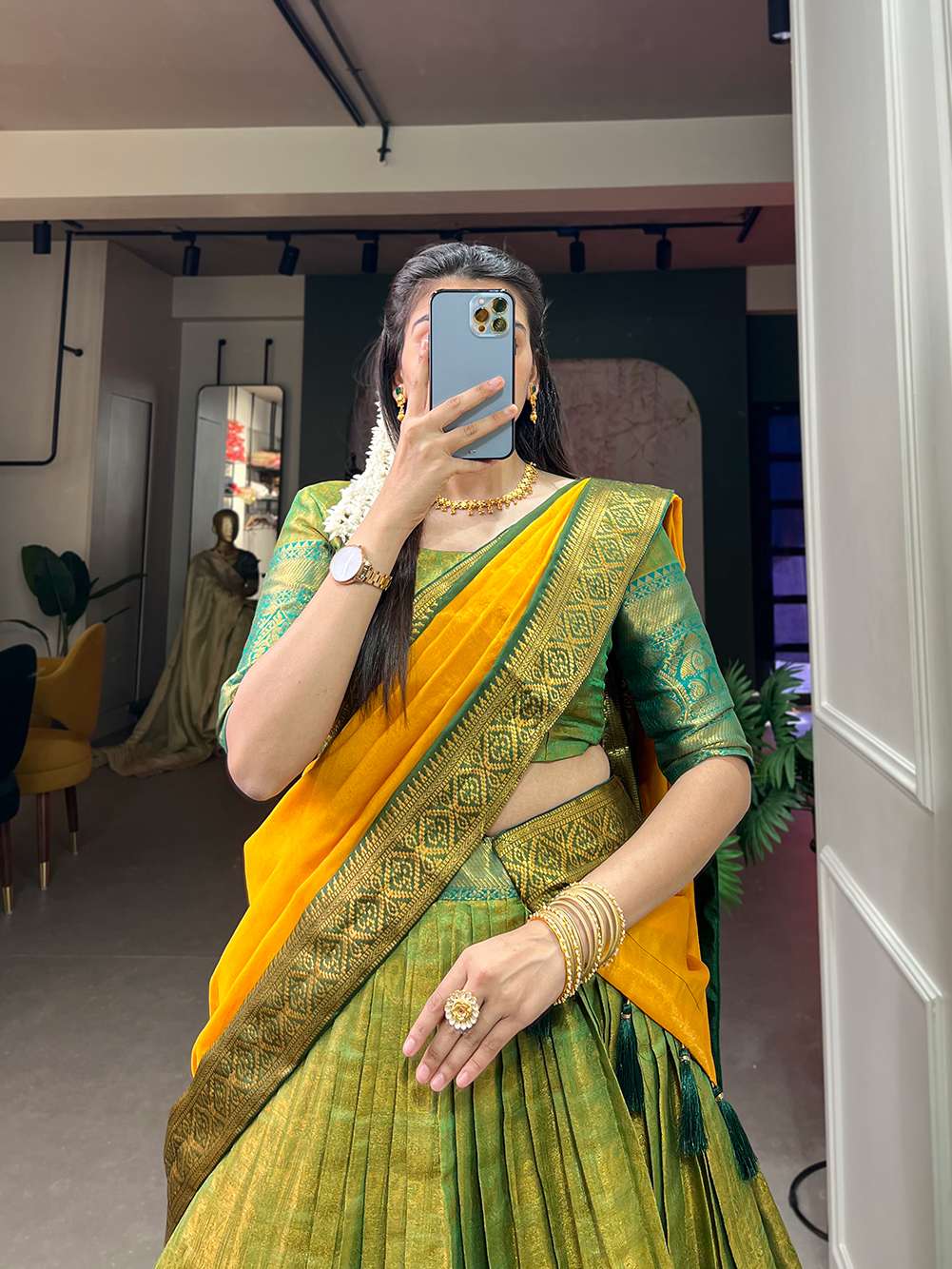 Parrot Green Rich Kanjivaram Silk Lehenga - PAHRAVA