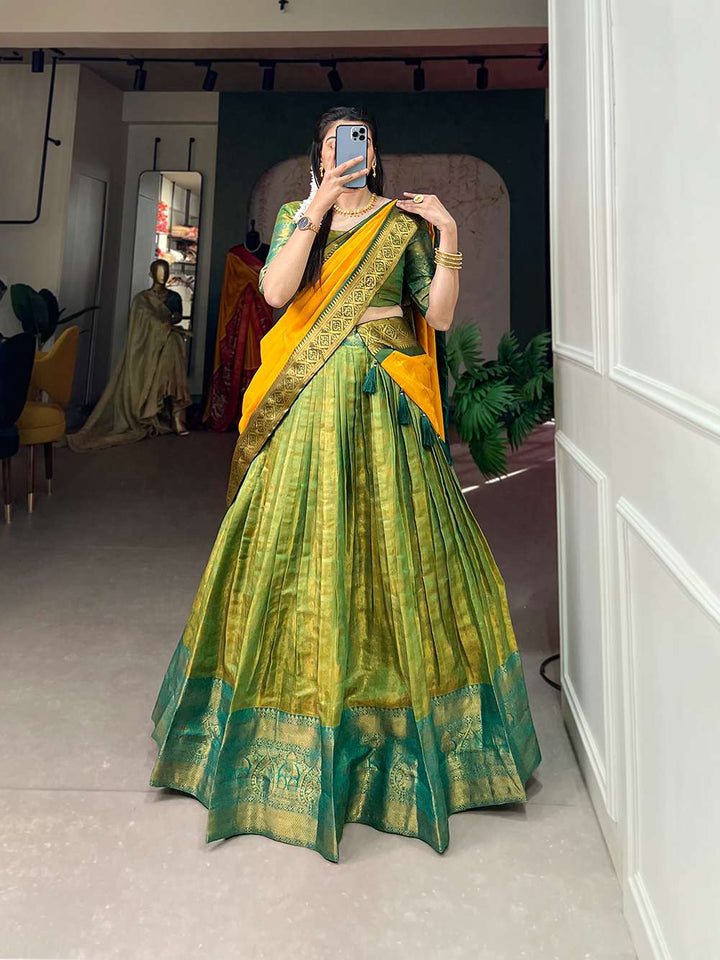 Parrot Green Rich Kanjivaram Silk Lehenga - PAHRAVA