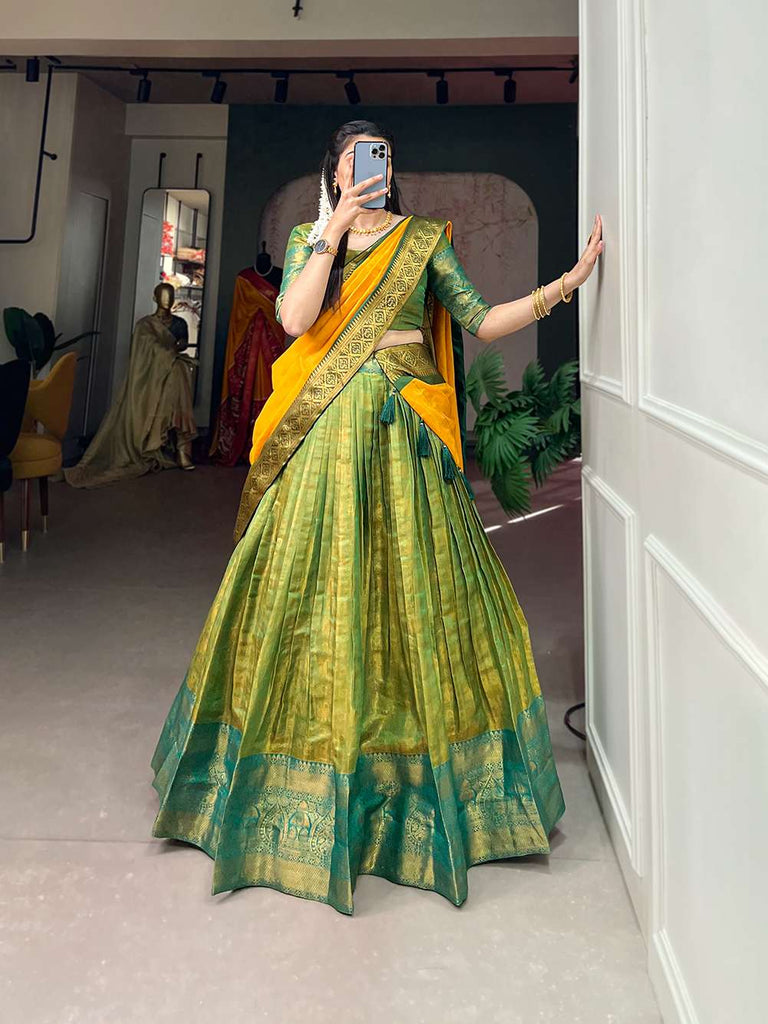 Parrot Green Rich Kanjivaram Silk Lehenga - PAHRAVA