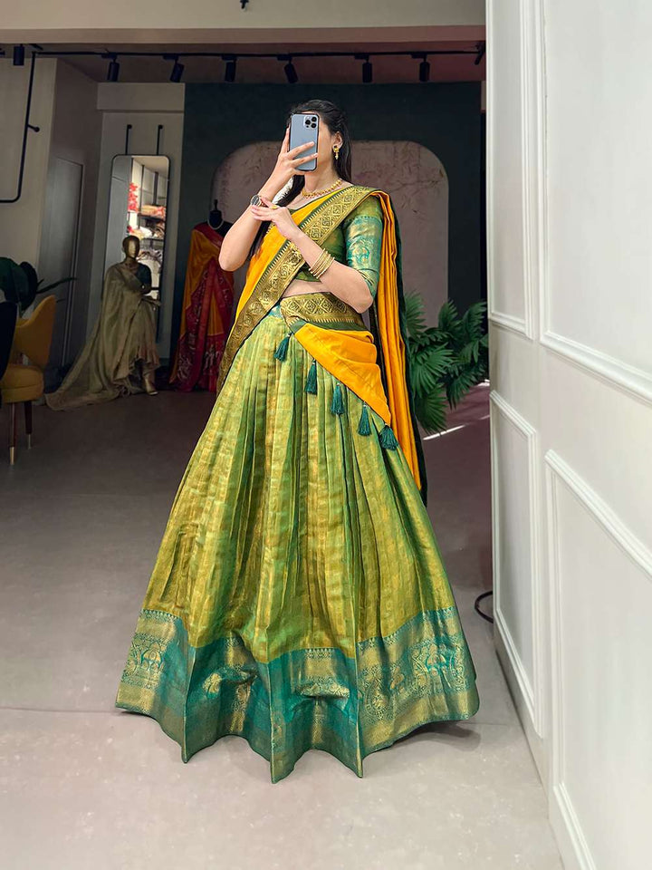 Parrot Green Rich Kanjivaram Silk Lehenga - PAHRAVA