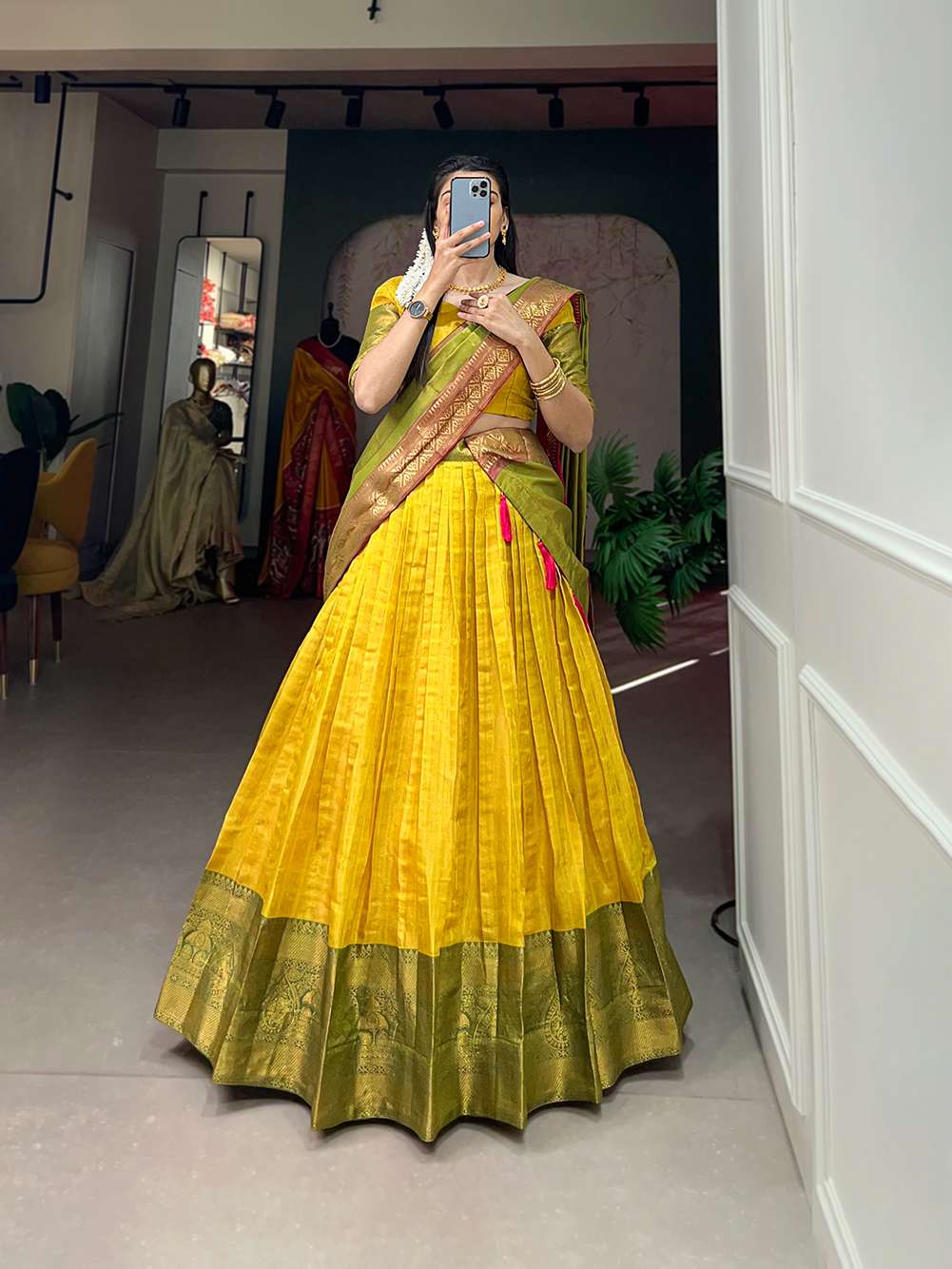 Sunny Yellow Rich Kanjivaram Silk Lehenga - PAHRAVA