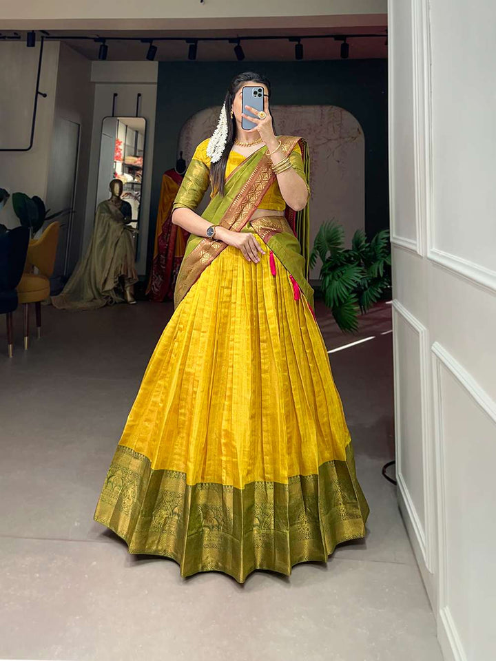 Sunny Yellow Rich Kanjivaram Silk Lehenga - PAHRAVA