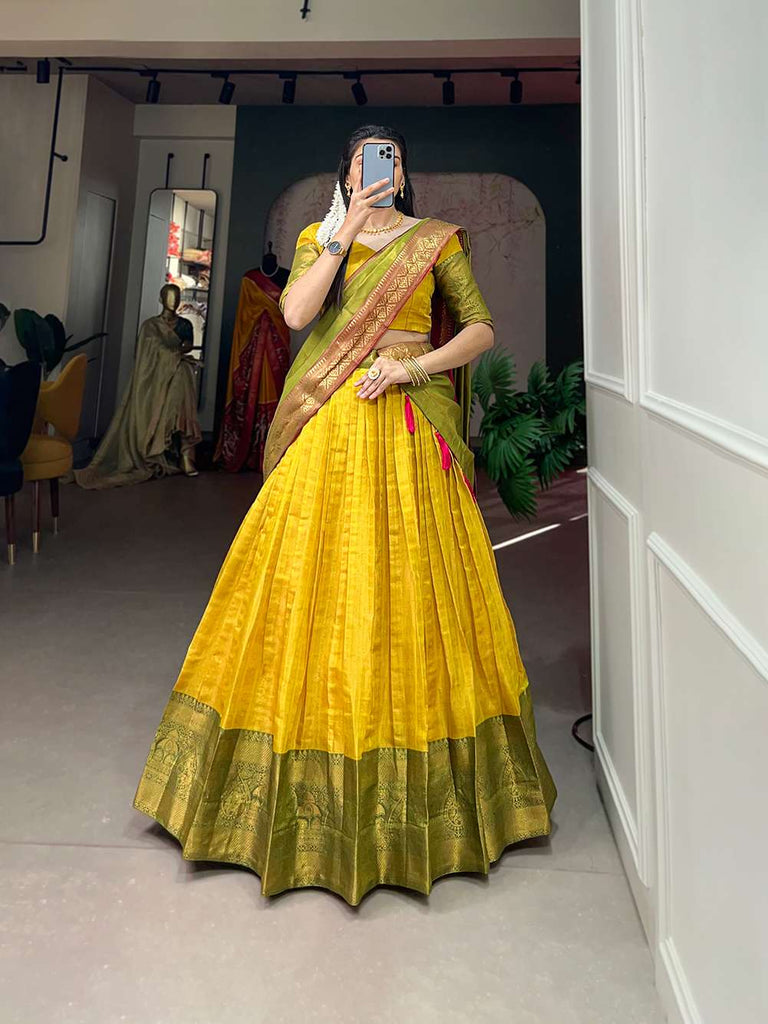 Sunny Yellow Rich Kanjivaram Silk Lehenga - PAHRAVA