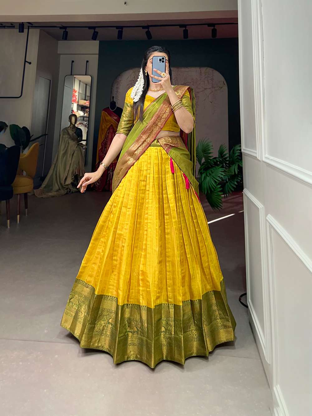 Sunny Yellow Rich Kanjivaram Silk Lehenga - PAHRAVA