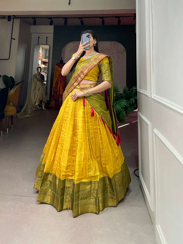 Sunny Yellow Rich Kanjivaram Silk Lehenga - PAHRAVA