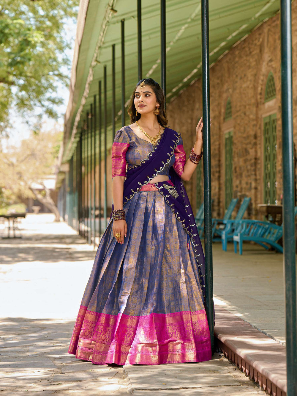 Pastel Lavender Kanjivaram Silk Lehenga Choli with Embroidered Dupatta - PAHRAVA