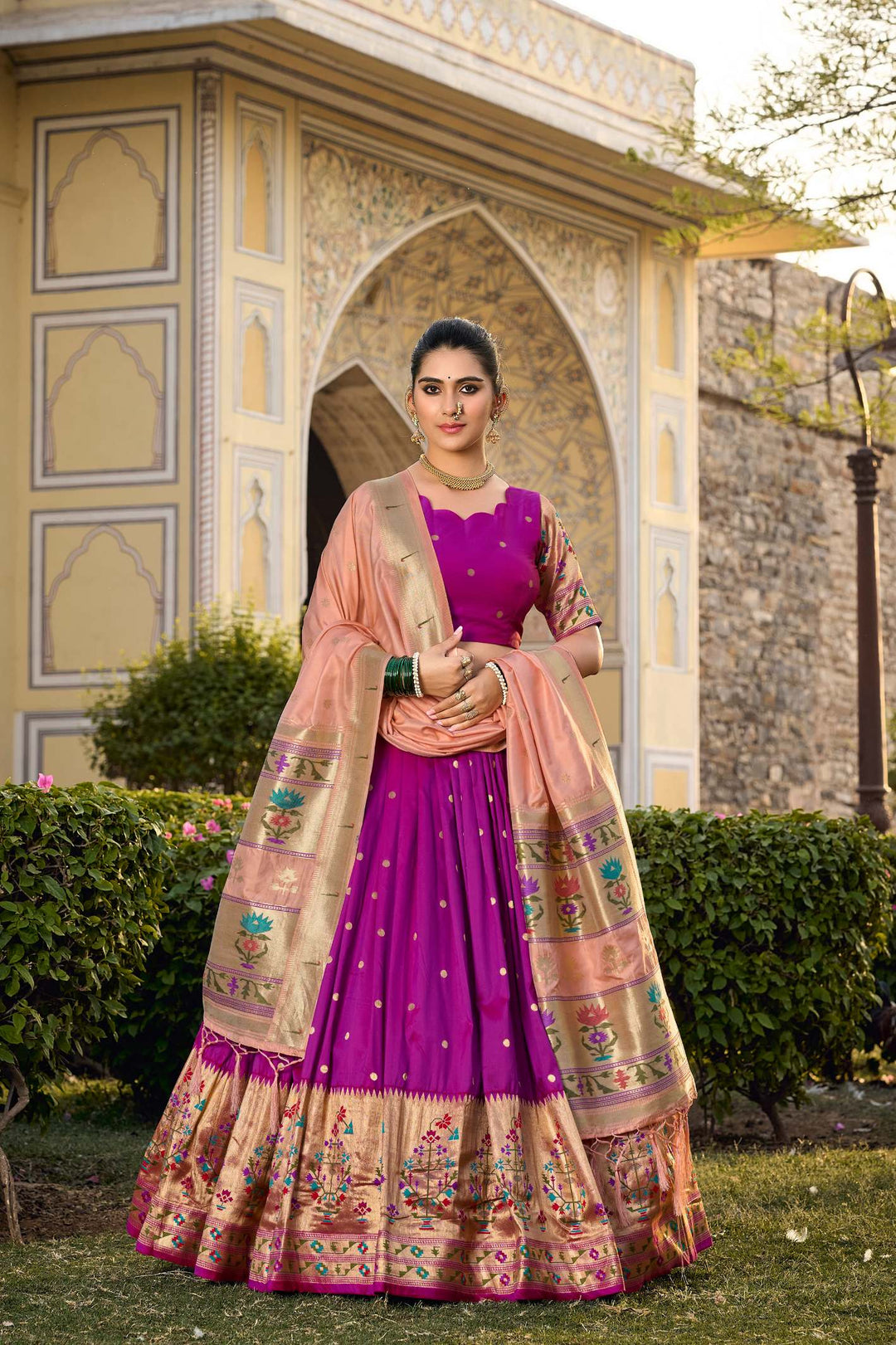 Royal Purple Jacquard Silk Paithani Lehenga Choli - PAHRAVA