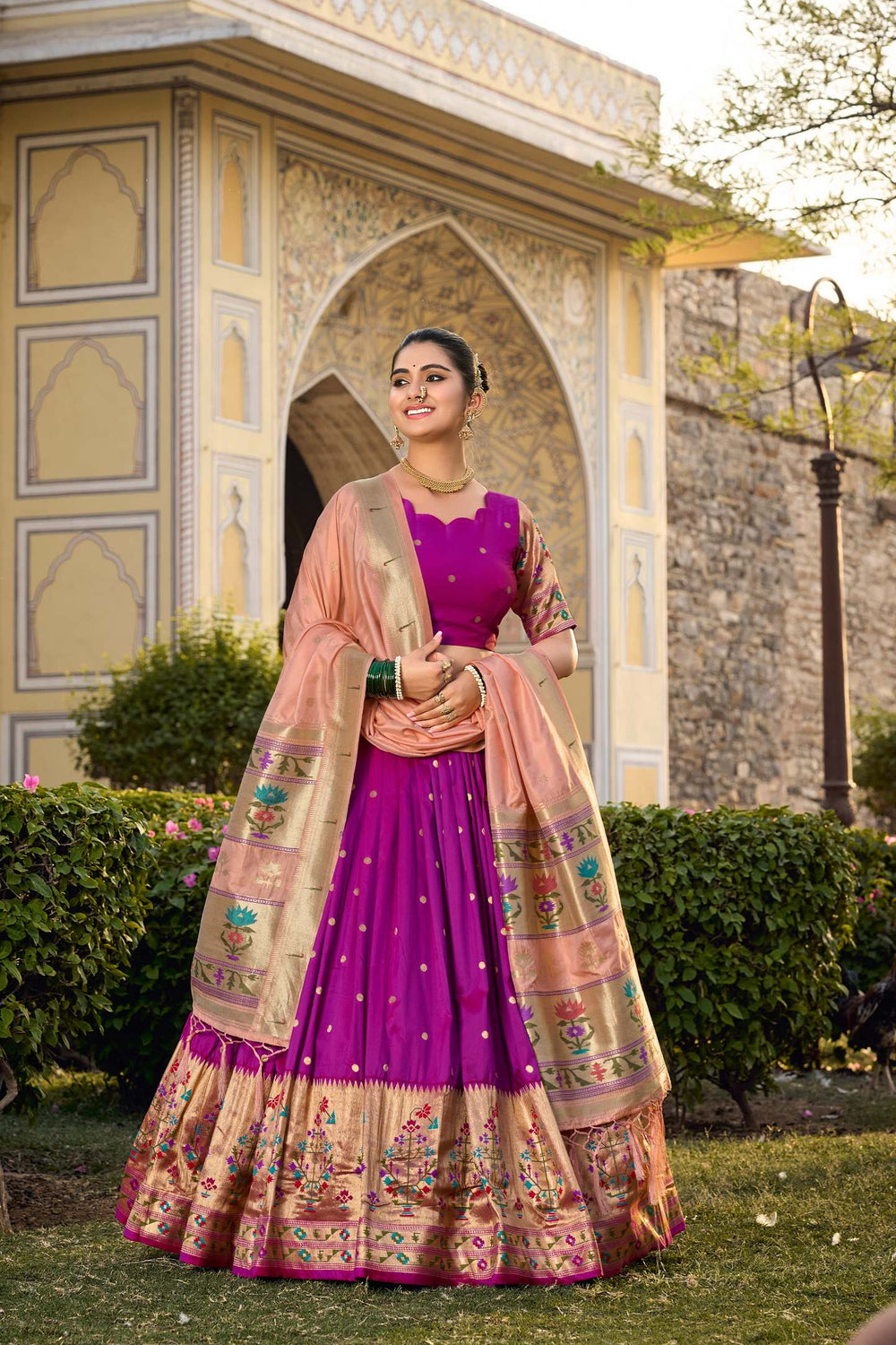 Royal Purple Jacquard Silk Paithani Lehenga Choli - PAHRAVA