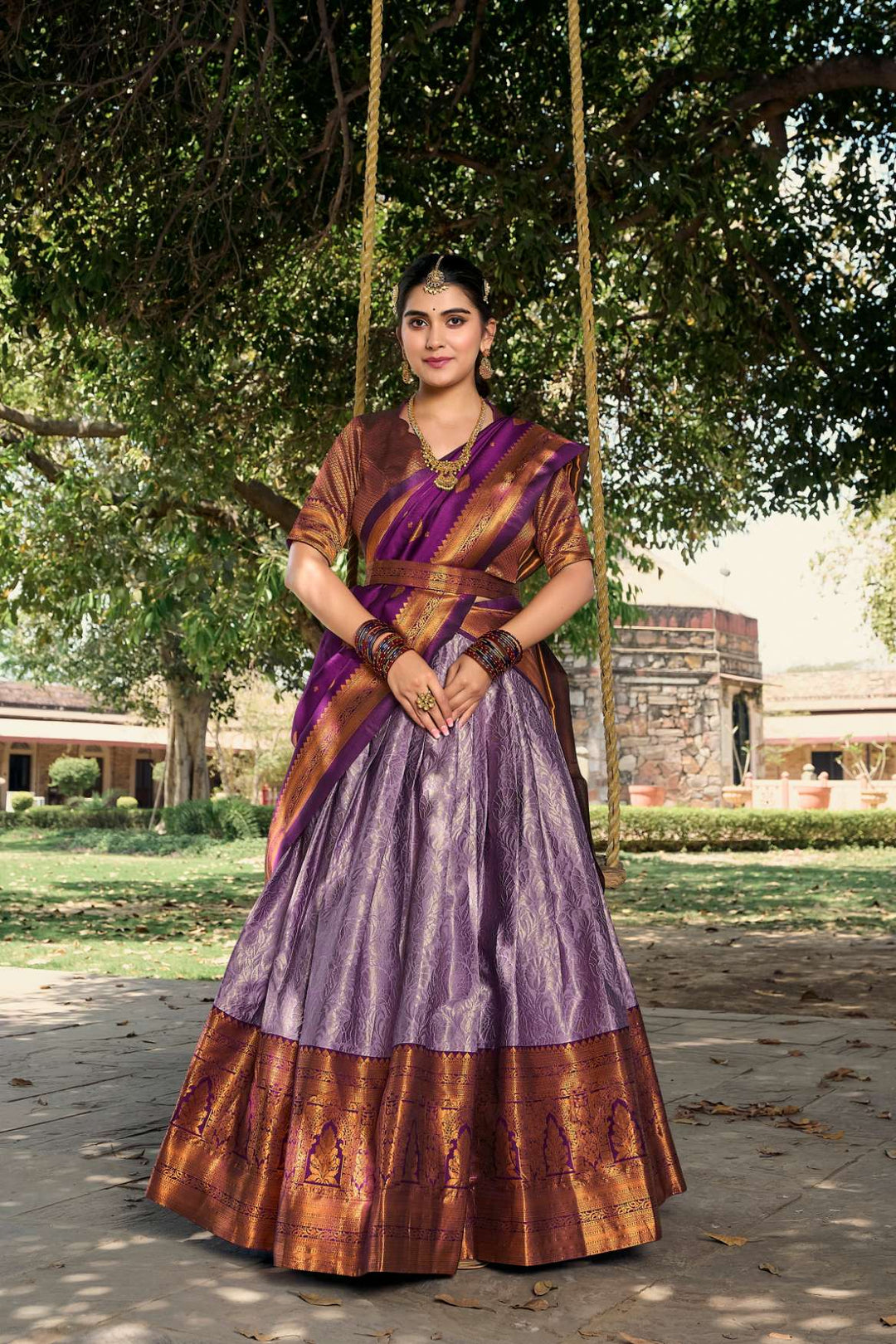 Lavender Jacquard Silk Pattu Lehenga Choli - PAHRAVA