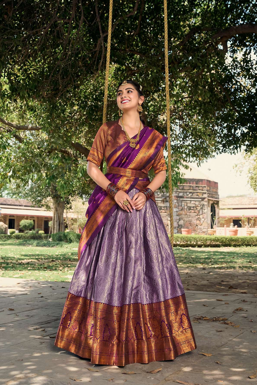 Lavender Jacquard Silk Pattu Lehenga Choli - PAHRAVA