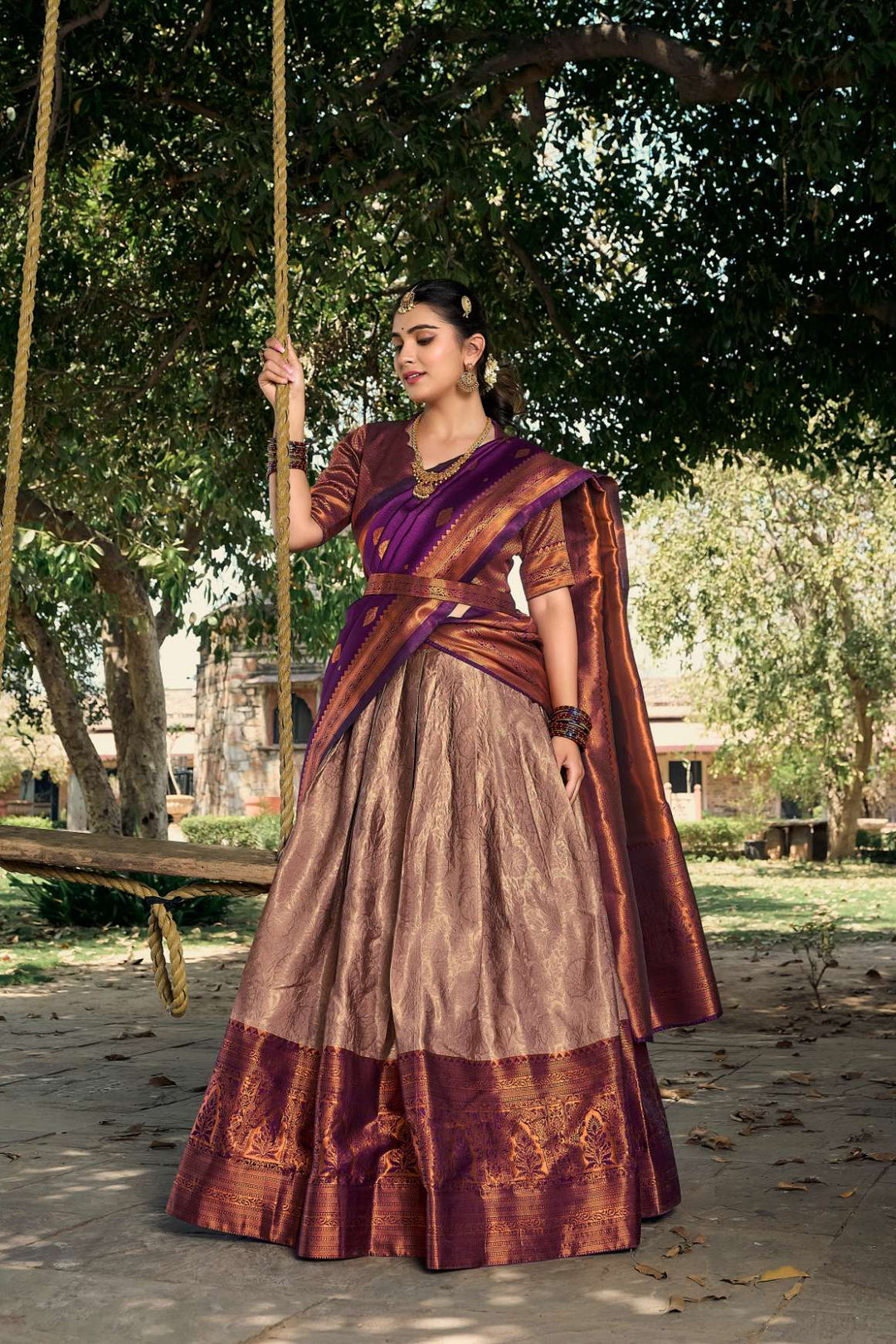 Onion Peach Jacquard Silk Pattu Lehenga Choli - PAHRAVA