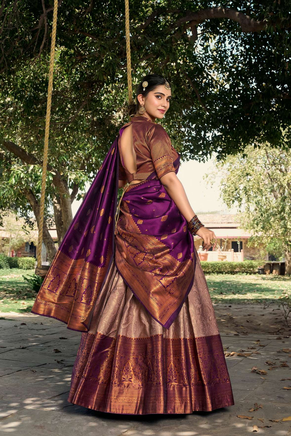 Onion Peach Jacquard Silk Pattu Lehenga Choli - PAHRAVA