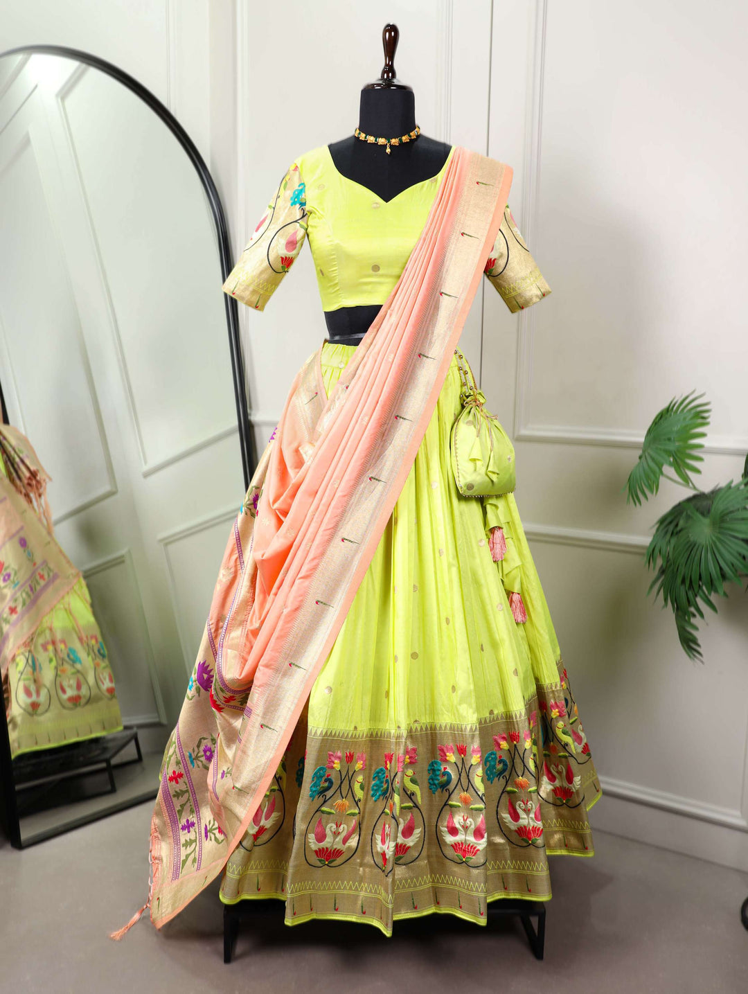 Parrot Green Paithani Lehenga Choli - PAHRAVA