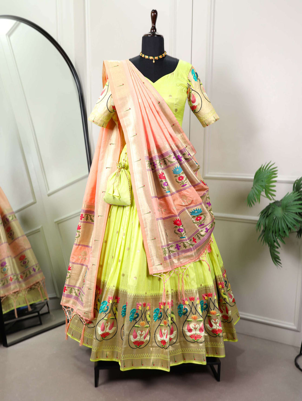 Parrot Green Paithani Lehenga Choli - PAHRAVA