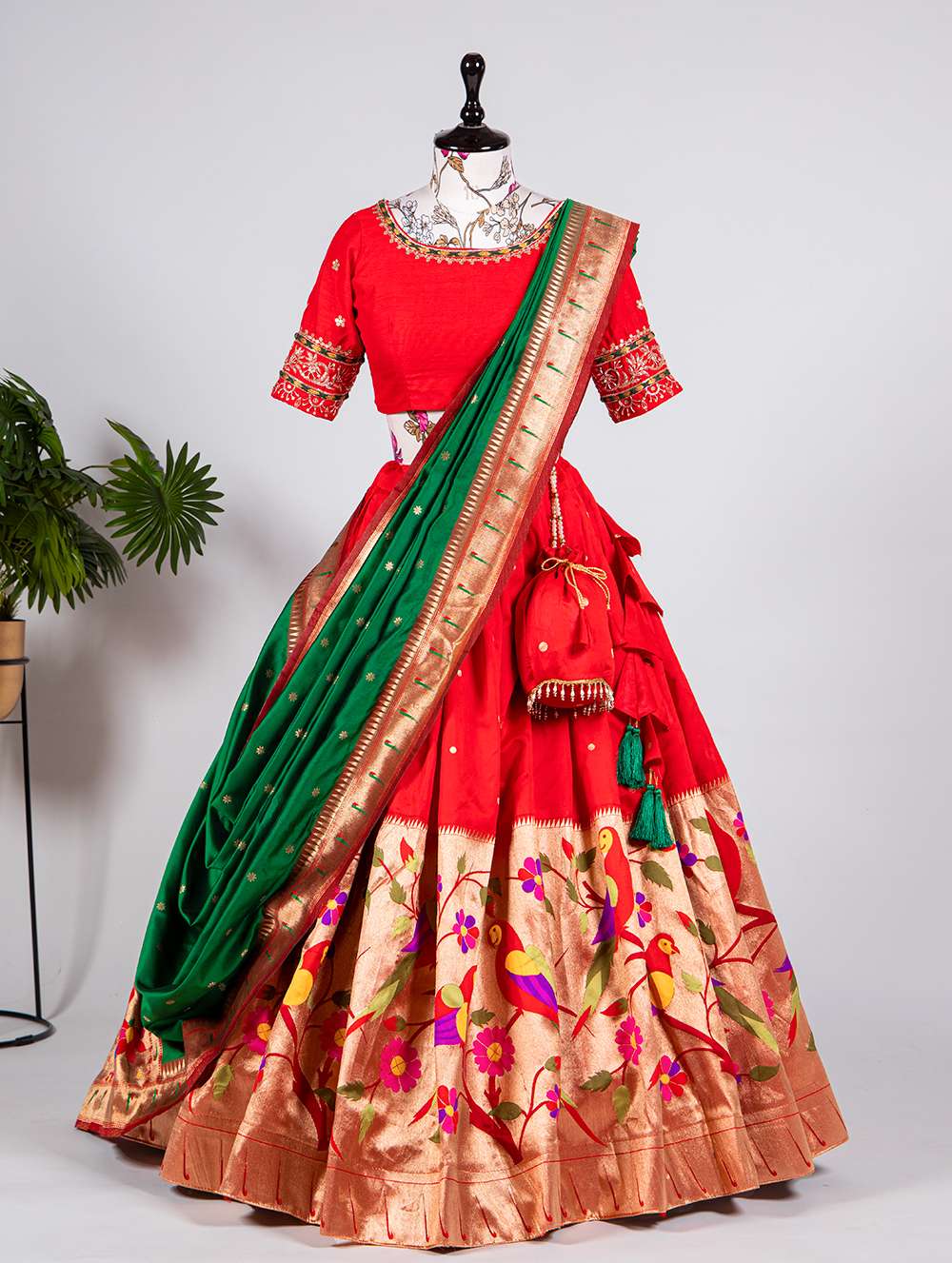 Ruby Red Lehenga with Exquisite Weaving and Handwork - PAHRAVA