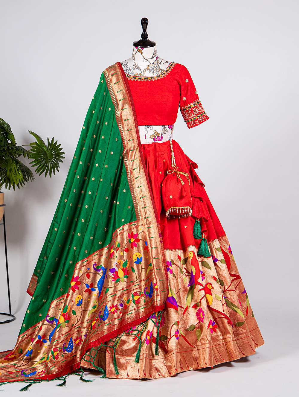 Ruby Red Lehenga with Exquisite Weaving and Handwork - PAHRAVA