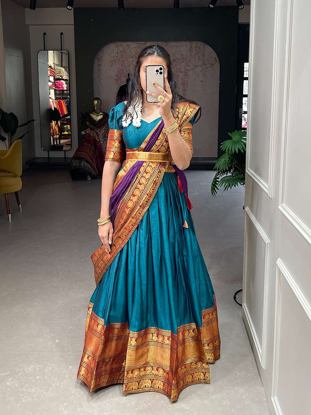 Frozen Blue Narayan Pet Cotton Lehenga Choli - PAHRAVA