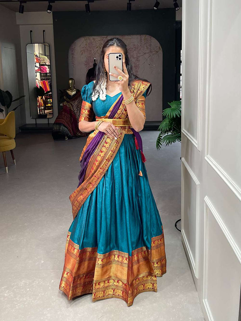 Frozen Blue Narayan Pet Cotton Lehenga Choli - PAHRAVA