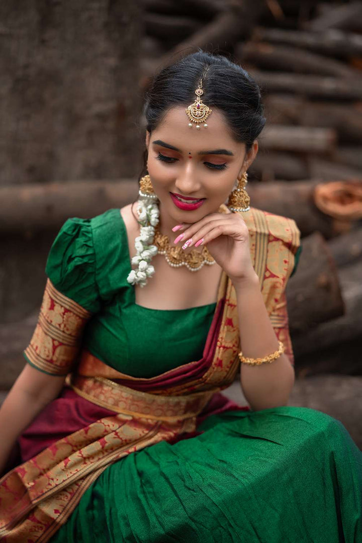 Royal Green Narayan Pet Cotton Lehenga Choli - PAHRAVA