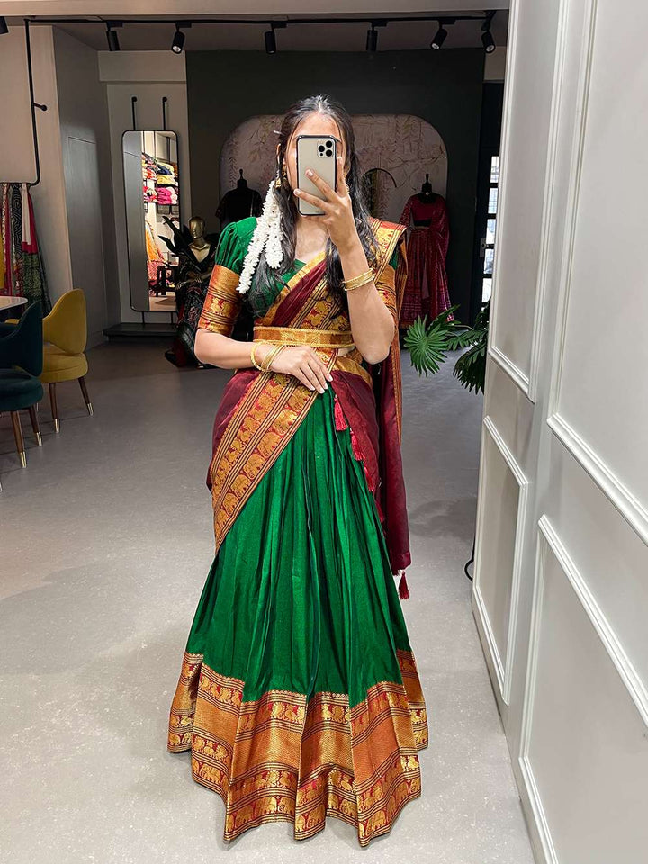 Royal Green Narayan Pet Cotton Lehenga Choli - PAHRAVA