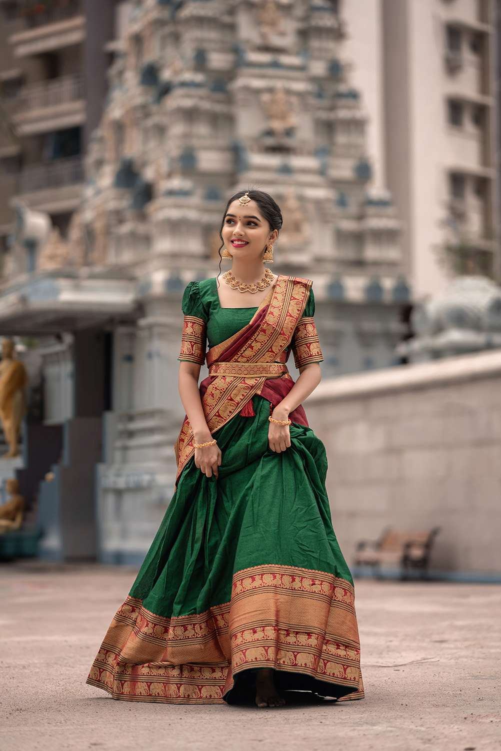 Royal Green Narayan Pet Cotton Lehenga Choli - PAHRAVA