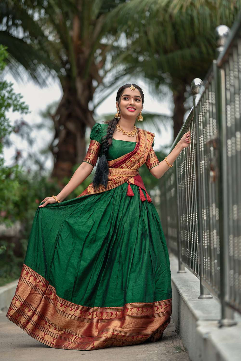 Royal Green Narayan Pet Cotton Lehenga Choli - PAHRAVA