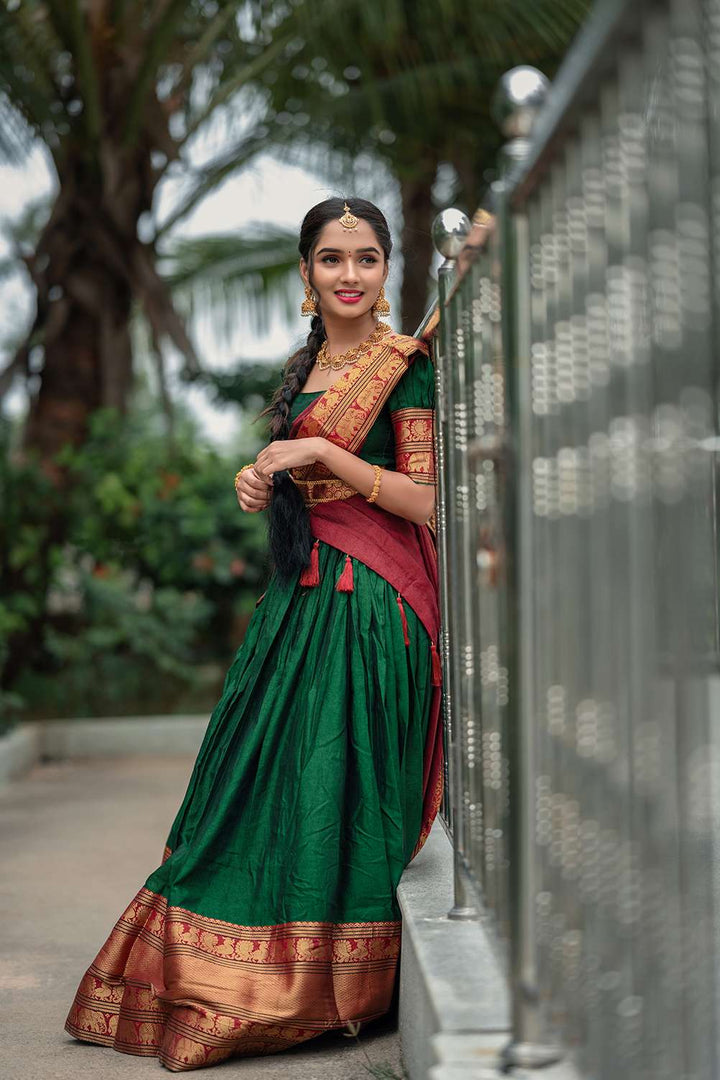 Royal Green Narayan Pet Cotton Lehenga Choli - PAHRAVA