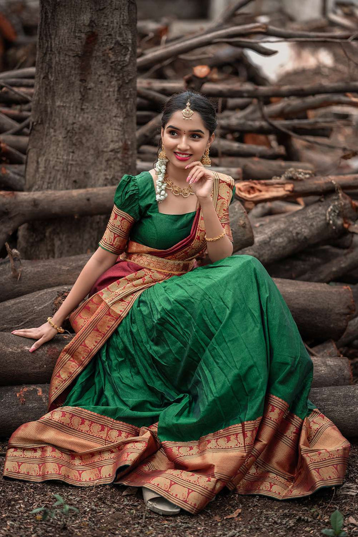 Royal Green Narayan Pet Cotton Lehenga Choli - PAHRAVA