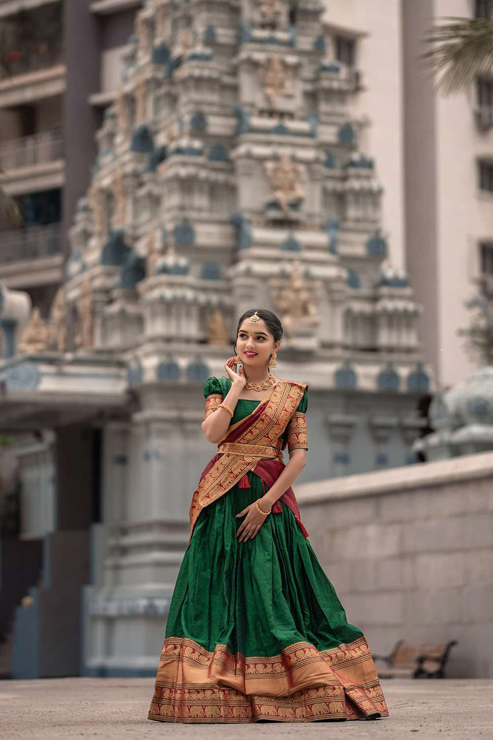 Royal Green Narayan Pet Cotton Lehenga Choli - PAHRAVA