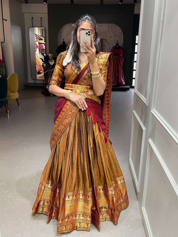 Mustard Yellow Narayan Pet Cotton Lehenga Choli - PAHRAVA