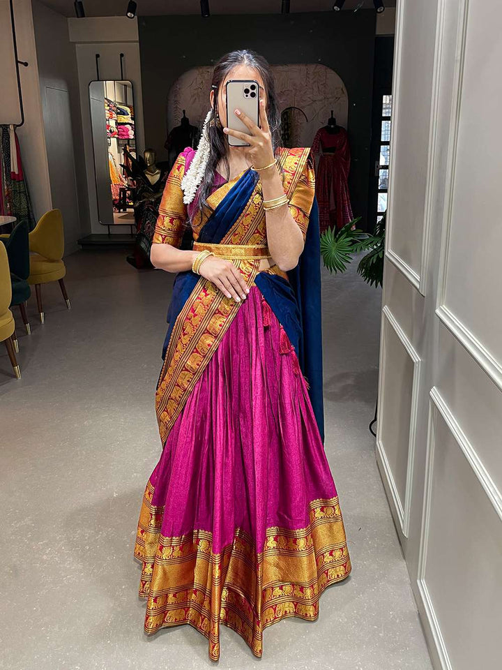 Dark Pink Narayan Pet Cotton Lehenga Choli - PAHRAVA