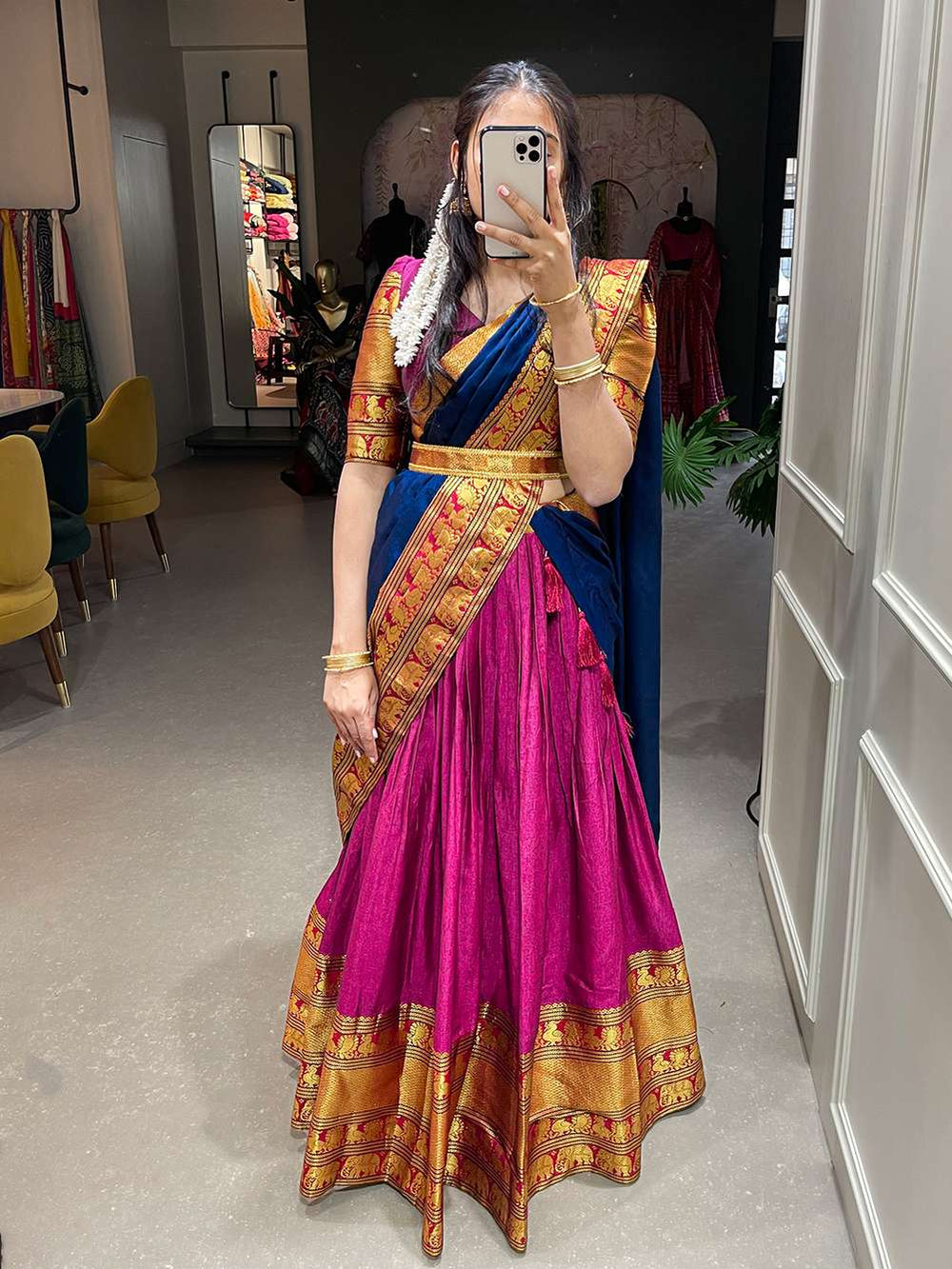 Dark Pink Narayan Pet Cotton Lehenga Choli - PAHRAVA