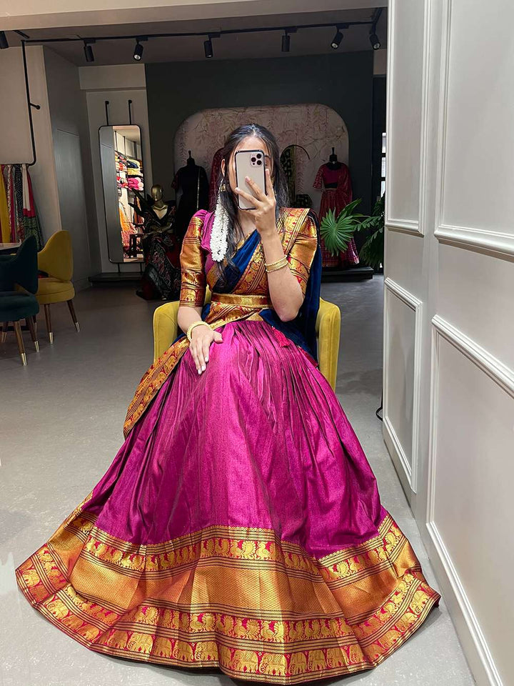 Dark Pink Narayan Pet Cotton Lehenga Choli - PAHRAVA