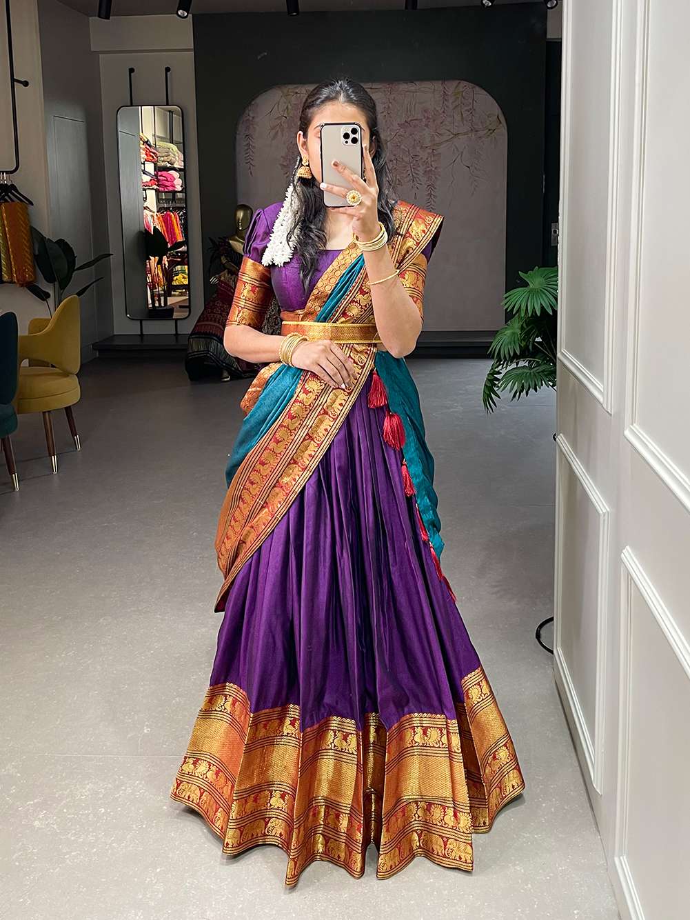 Deep Purple Narayan Pet Cotton Lehenga Choli - PAHRAVA