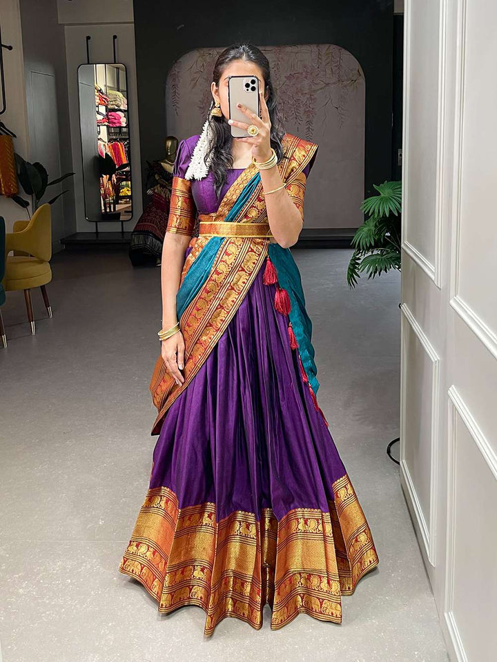 Deep Purple Narayan Pet Cotton Lehenga Choli - PAHRAVA