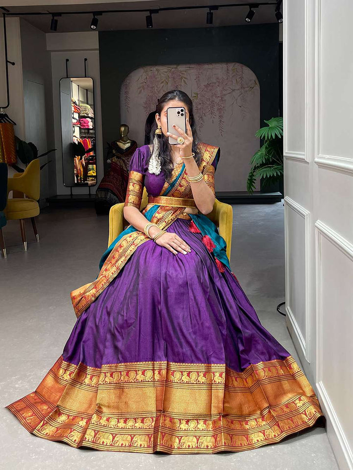 Deep Purple Narayan Pet Cotton Lehenga Choli - PAHRAVA