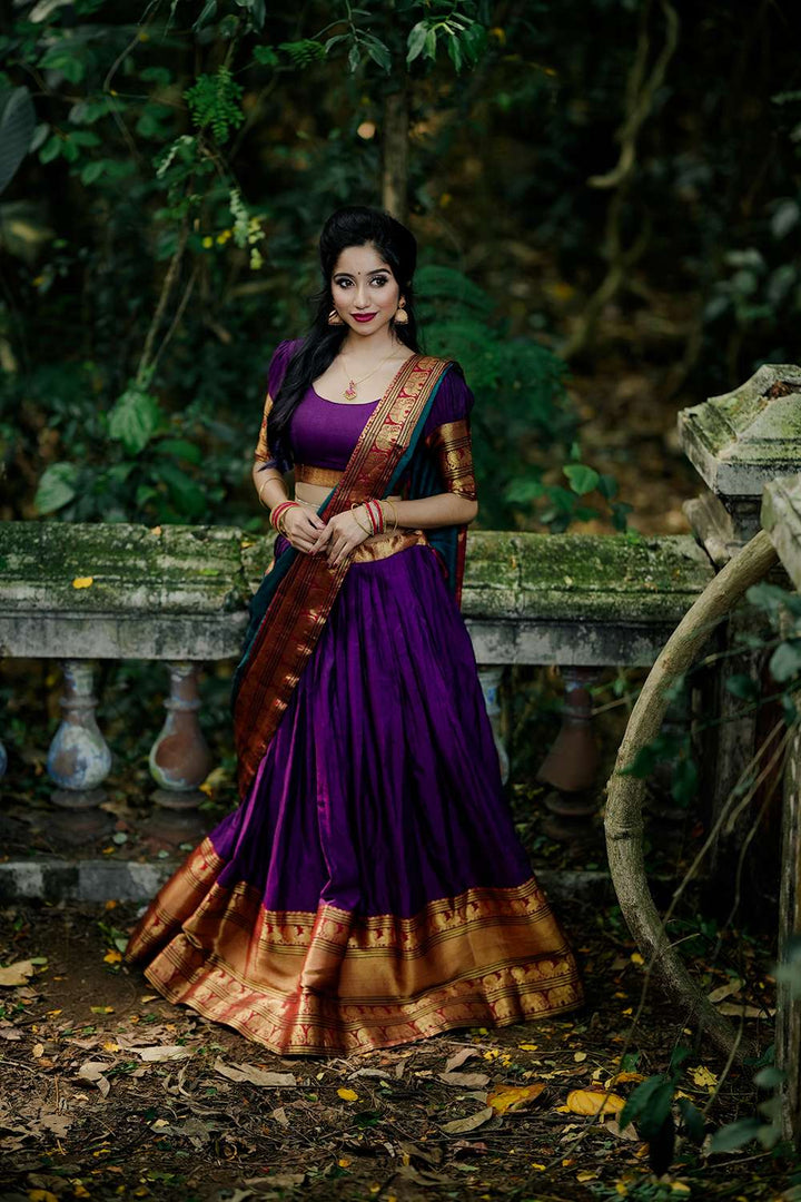 Deep Purple Narayan Pet Cotton Lehenga Choli - PAHRAVA