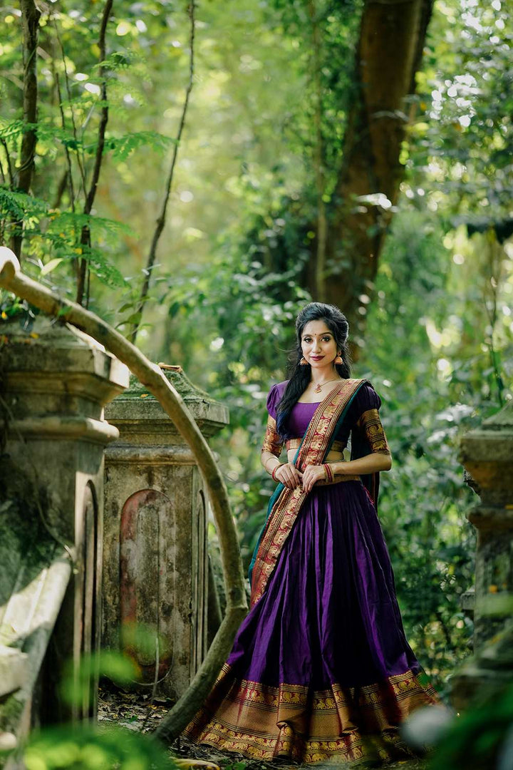 Deep Purple Narayan Pet Cotton Lehenga Choli - PAHRAVA